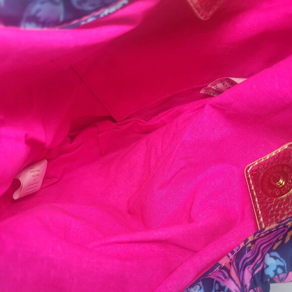 Lilly Pulitzer Aegean Navy Calypso Coast Bamboo Handle Hobo Handbag - Picture 12 of 14